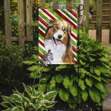 Load image into Gallery viewer, Australian Shepherd Candy Cane Holiday Christmas Garden Flag – Decorative Outdoor Yard Flag