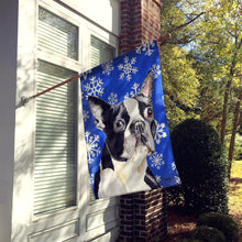 Load image into Gallery viewer, Boston Terrier Winter Snowflakes Holiday Flag Canvas House Size