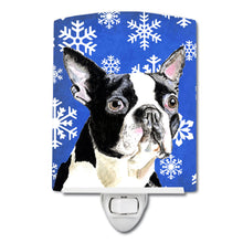 Load image into Gallery viewer, Boston Terrier Winter Snowflakes Holiday Ceramic Night Light SC9360CNL