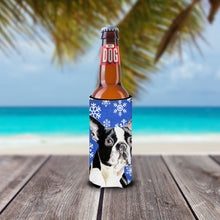 Load image into Gallery viewer, Boston Terrier Winter Snowflakes Holiday Slim Can Hugger – Fun &amp; Functional Drink Coolers SC9360MUK