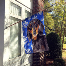 Load image into Gallery viewer, Dachshund Winter Snowflakes Holiday Flag Canvas House Size