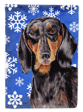 Load image into Gallery viewer, Dachshund Winter Snowflakes Holiday Flag Canvas House Size