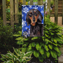 Load image into Gallery viewer, Dachshund Winter Snowflakes Holiday Garden Flag – Decorative Outdoor Yard Flag