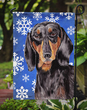 Load image into Gallery viewer, Dachshund Winter Snowflakes Holiday Garden Flag – Decorative Outdoor Yard Flag