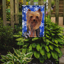 Load image into Gallery viewer, Yorkie Winter Snowflakes Holiday Garden Flag – Decorative Outdoor Yard Flag