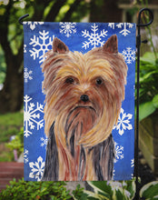 Load image into Gallery viewer, Yorkie Winter Snowflakes Holiday Garden Flag – Decorative Outdoor Yard Flag