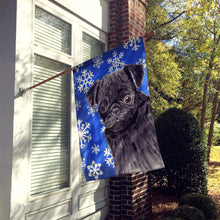 Load image into Gallery viewer, Pug Winter Snowflakes Holiday Flag Canvas House Size