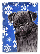 Load image into Gallery viewer, Pug Winter Snowflakes Holiday Flag Canvas House Size