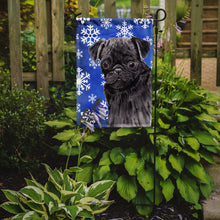 Load image into Gallery viewer, Pug Winter Snowflakes Holiday Garden Flag – Decorative Outdoor Yard Flag