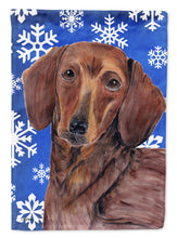 Load image into Gallery viewer, Dachshund Winter Snowflakes Holiday Flag Canvas House Size