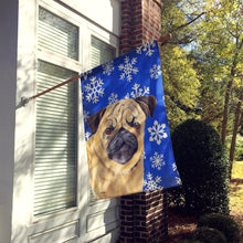 Load image into Gallery viewer, Pug Winter Snowflakes Holiday Flag Canvas House Size