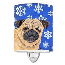 Load image into Gallery viewer, Pug Winter Snowflakes Holiday Ceramic Night Light SC9371CNL
