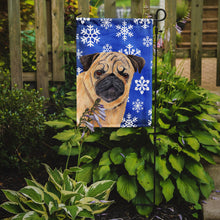 Load image into Gallery viewer, Pug Winter Snowflakes Holiday Garden Flag – Decorative Outdoor Yard Flag