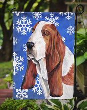 Load image into Gallery viewer, Basset Hound Winter Snowflakes Holiday Garden Flag – Decorative Outdoor Yard Flag
