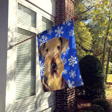 Load image into Gallery viewer, Airedale Winter Snowflakes Holiday Flag Canvas House Size