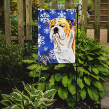 Load image into Gallery viewer, Bulldog English Winter Snowflakes Holiday Garden Flag – Decorative Outdoor Yard Flag