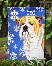 Load image into Gallery viewer, Bulldog English Winter Snowflakes Holiday Garden Flag – Decorative Outdoor Yard Flag