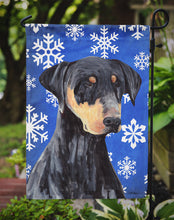 Load image into Gallery viewer, Doberman Winter Snowflakes Holiday Garden Flag – Decorative Outdoor Yard Flag