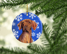 Load image into Gallery viewer, Vizsla Winter Snowflakes Holiday Ornament - Round Ceramic Ornament – Artist-Designed Keepsake Decoration SC9378