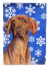 Load image into Gallery viewer, Vizsla Winter Snowflakes Holiday Garden Flag – Decorative Outdoor Yard Flag