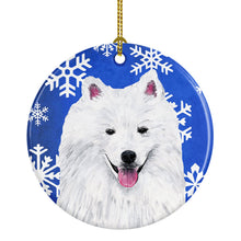Load image into Gallery viewer, American Eskimo Winter Snowflakes Holiday Ornament - Round Ceramic Ornament – Artist-Designed Keepsake Decoration SC9379