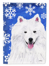 Load image into Gallery viewer, American Eskimo Winter Snowflakes Holiday Flag Canvas House Size