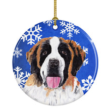 Load image into Gallery viewer, Saint Bernard Winter Snowflakes Holiday Ornament - Round Ceramic Ornament – Artist-Designed Keepsake Decoration SC9382