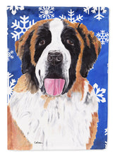 Load image into Gallery viewer, Saint Bernard Winter Snowflakes Holiday Flag Canvas House Size