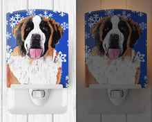 Load image into Gallery viewer, Saint Bernard Winter Snowflakes Holiday Ceramic Night Light SC9382CNL