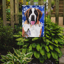 Load image into Gallery viewer, Saint Bernard Winter Snowflakes Holiday Garden Flag – Decorative Outdoor Yard Flag