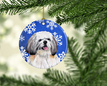 Load image into Gallery viewer, Shih Tzu Winter Snowflakes Holiday Ornament - Round Ceramic Ornament – Artist-Designed Keepsake Decoration SC9383