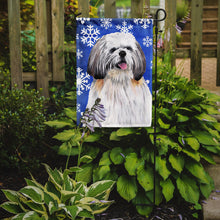 Load image into Gallery viewer, Shih Tzu Winter Snowflakes Holiday Garden Flag – Decorative Outdoor Yard Flag