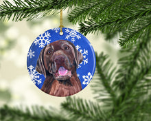 Load image into Gallery viewer, Labrador Winter Snowflakes Holiday Ornament - Round Ceramic Ornament – Artist-Designed Keepsake Decoration SC9384