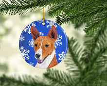 Load image into Gallery viewer, Basenji Winter Snowflakes Holiday Ornament - Round Ceramic Ornament – Artist-Designed Keepsake Decoration SC9387