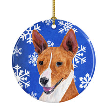 Load image into Gallery viewer, Basenji Winter Snowflakes Holiday Ornament - Round Ceramic Ornament – Artist-Designed Keepsake Decoration SC9387
