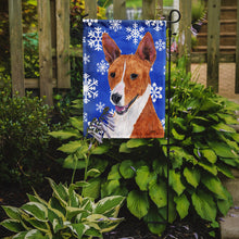 Load image into Gallery viewer, Basenji Winter Snowflakes Holiday Garden Flag – Decorative Outdoor Yard Flag