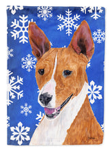 Load image into Gallery viewer, Basenji Winter Snowflakes Holiday Garden Flag – Decorative Outdoor Yard Flag