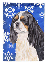 Load image into Gallery viewer, Cavalier Spaniel Winter Snowflakes Holiday Flag Canvas House Size