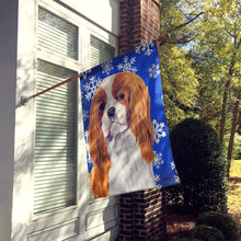 Load image into Gallery viewer, Cavalier Spaniel Winter Snowflakes Holiday Flag Canvas House Size