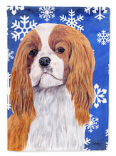 Load image into Gallery viewer, Cavalier Spaniel Winter Snowflakes Holiday Flag Canvas House Size