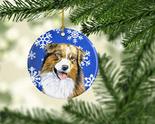 Load image into Gallery viewer, Australian Shepherd Winter Snowflakes Holiday Ornament - Round Ceramic Ornament – Artist-Designed Keepsake Decoration SC9397