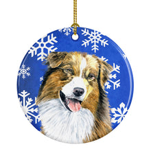 Load image into Gallery viewer, Australian Shepherd Winter Snowflakes Holiday Ornament - Round Ceramic Ornament – Artist-Designed Keepsake Decoration SC9397