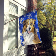 Load image into Gallery viewer, Australian Shepherd Winter Snowflakes Holiday Flag Canvas House Size