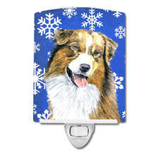 Load image into Gallery viewer, Australian Shepherd Winter Snowflakes Holiday Ceramic Night Light SC9397CNL