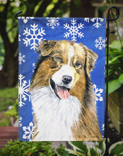 Load image into Gallery viewer, Australian Shepherd Winter Snowflakes Holiday Garden Flag – Decorative Outdoor Yard Flag