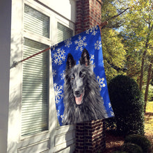 Load image into Gallery viewer, Belgian Sheepdog Winter Snowflakes Holiday Flag Canvas House Size