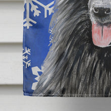 Load image into Gallery viewer, Belgian Sheepdog Winter Snowflakes Holiday Flag Canvas House Size