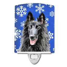 Load image into Gallery viewer, Belgian Sheepdog Winter Snowflakes Holiday Ceramic Night Light SC9398CNL