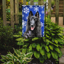 Load image into Gallery viewer, Belgian Sheepdog Winter Snowflakes Holiday Garden Flag – Decorative Outdoor Yard Flag