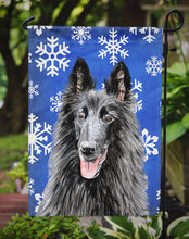 Load image into Gallery viewer, Belgian Sheepdog Winter Snowflakes Holiday Garden Flag – Decorative Outdoor Yard Flag